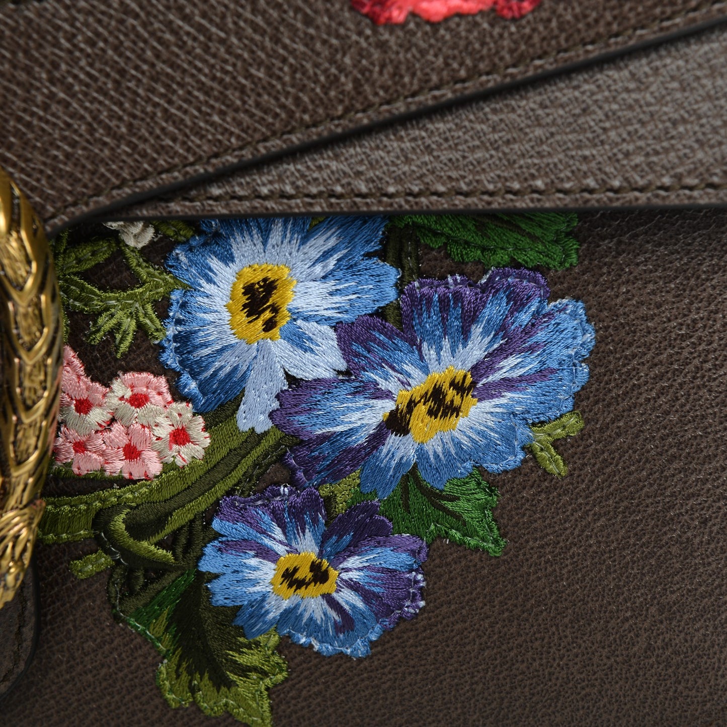 Calfskin Web Floral Embroidered Medium Dionysus Shoulder Bag New Acero