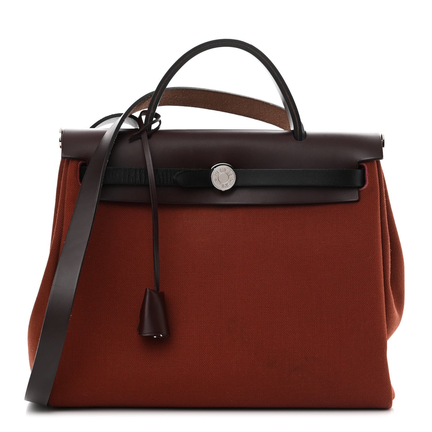 Hermes Military Toile Vache Hunter Tri-Color Herbag Zip Retourne 31 PM Rouge H Ebene Black 1 of 11