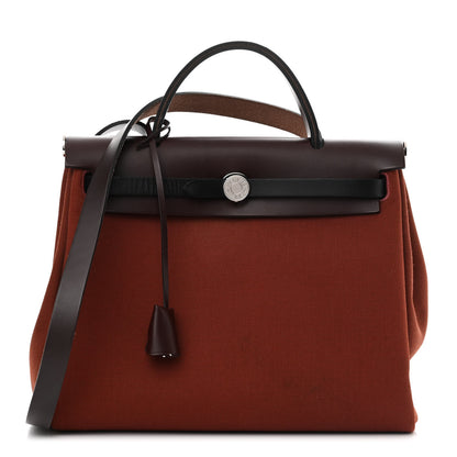 Hermes Military Toile Vache Hunter Tri-Color Herbag Zip Retourne 31 PM Rouge H Ebene Black 1 of 11