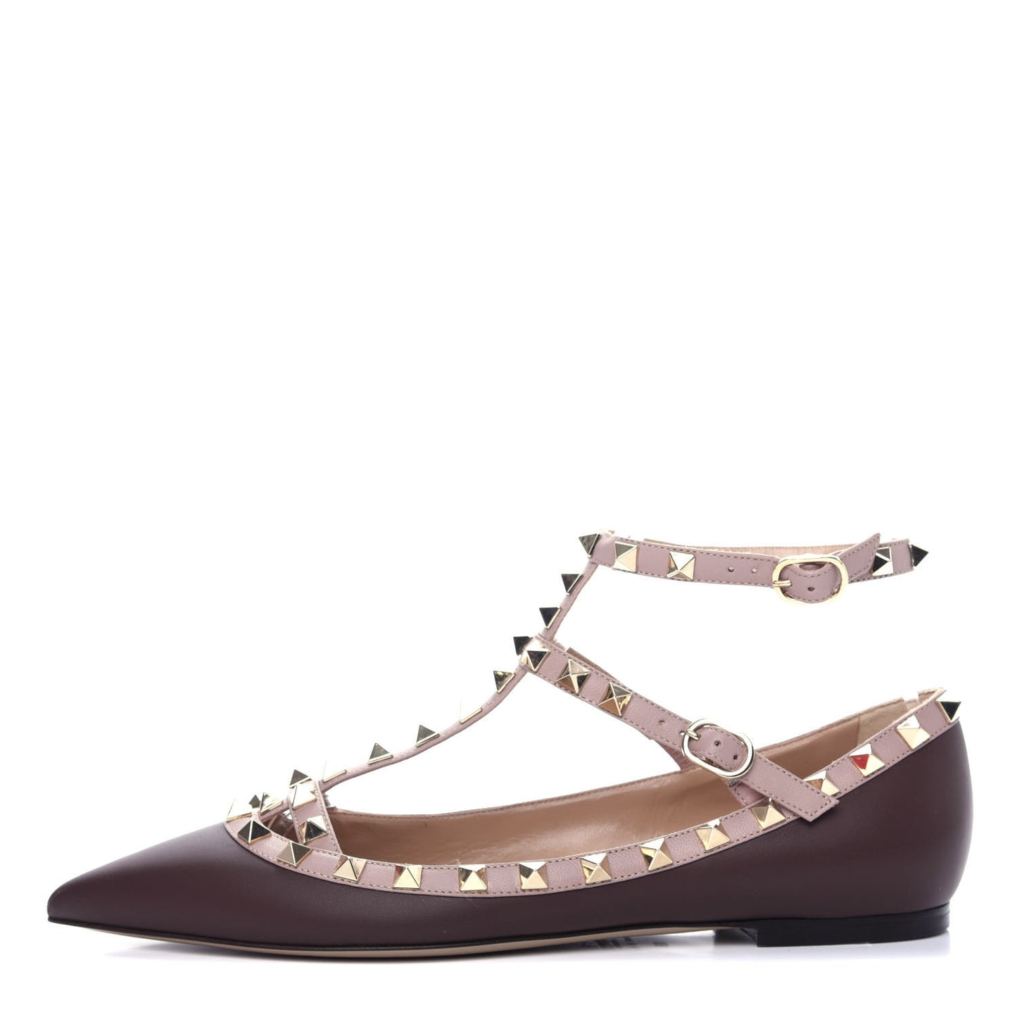 Nappa Rockstud Cage Ballerina Flats 38 Cacao Poudre