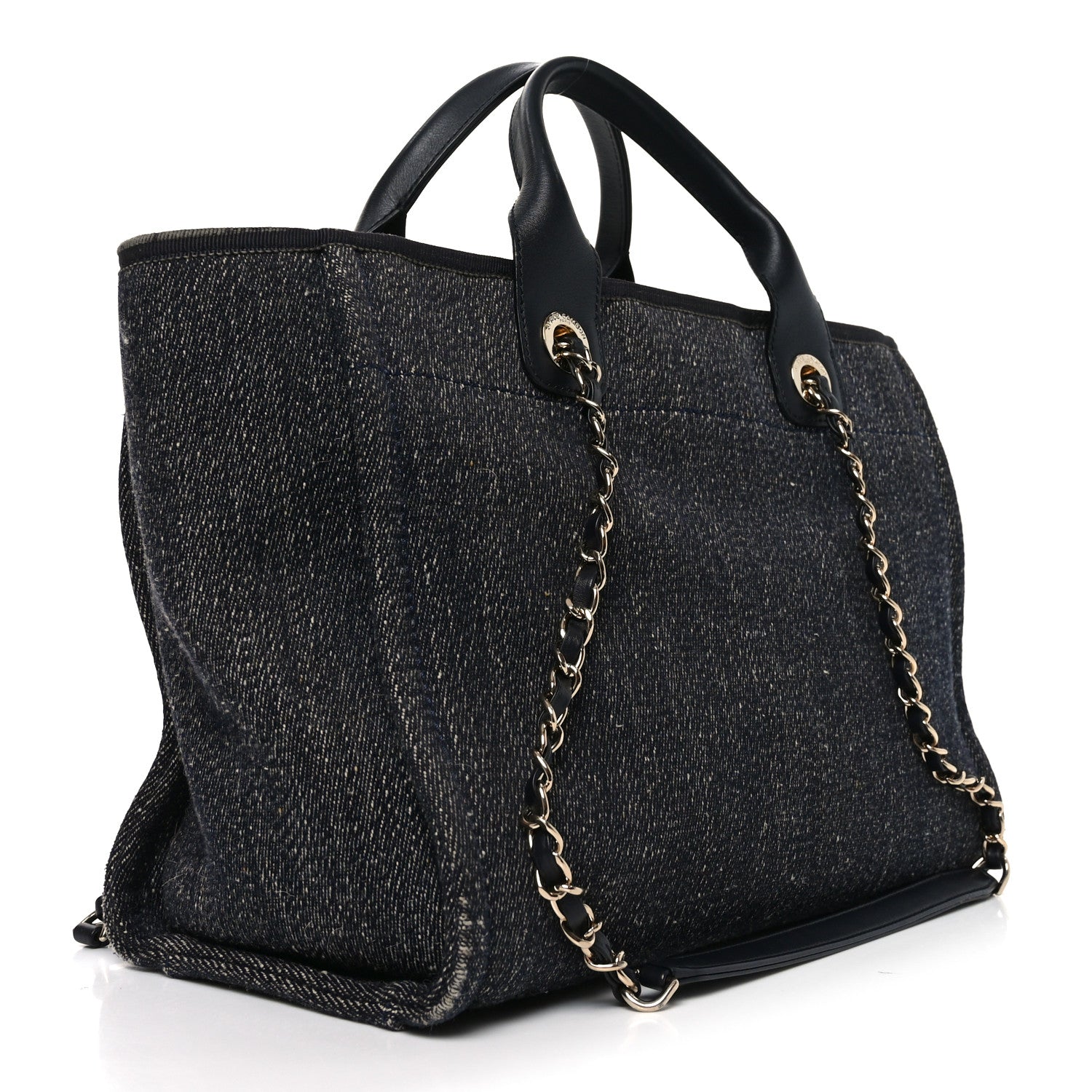Chanel Denim Small Deauville Tote Dark Blue White Blue White 3 of 10