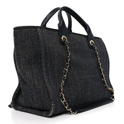 Chanel Denim Small Deauville Tote Dark Blue White Blue White 3 of 10