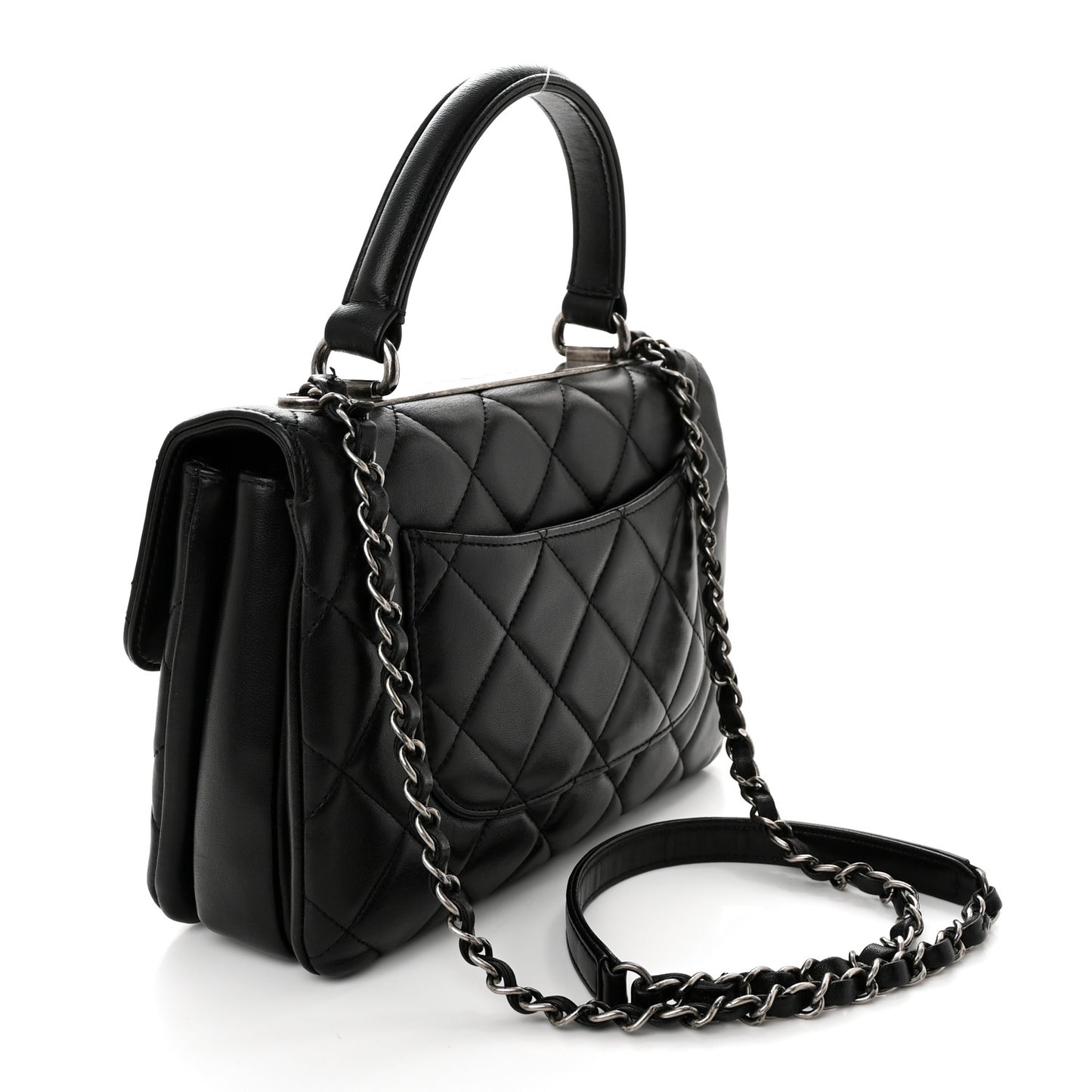 Lambskin Quilted Small Trendy CC Dual Handle Flap Bag Black