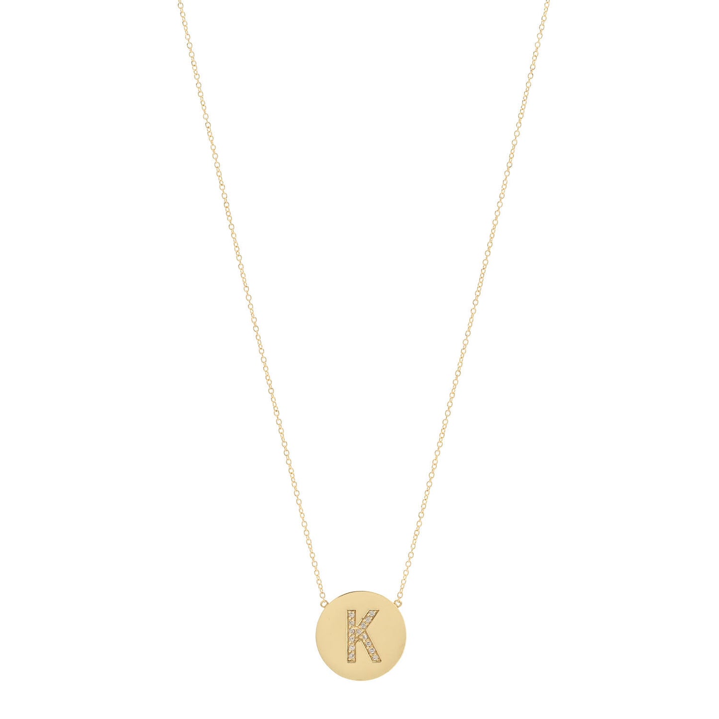 18K Yellow Gold Diamond Letter K Disc Necklace