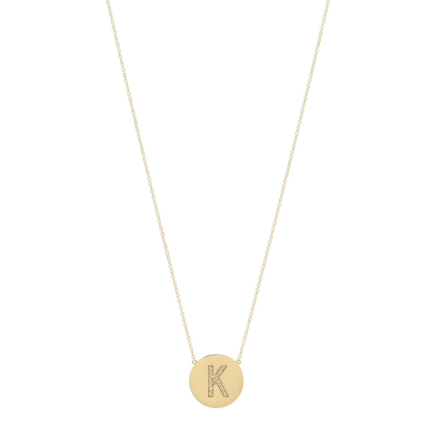 Jennifer Meyer 18K Yellow Gold Diamond Letter K Disc Necklace 1 of 7