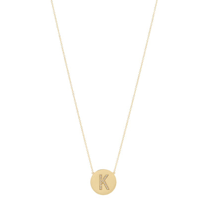 Jennifer Meyer 18K Yellow Gold Diamond Letter K Disc Necklace 1 of 7