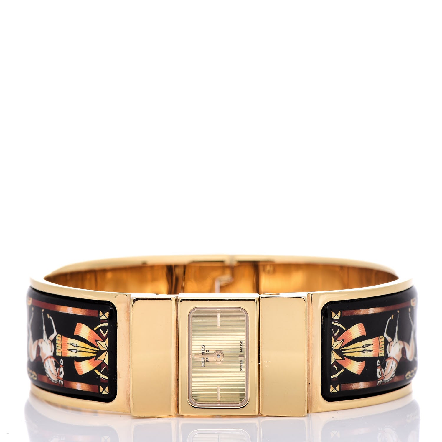 Hermes Stainless Steel Enamel 19mm Printed Horse Loquet Quartz Watch Black 3 of 7