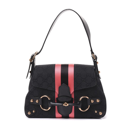 Gucci Monogram Horsebit Web Flap Bag Black Pink 1 of 7