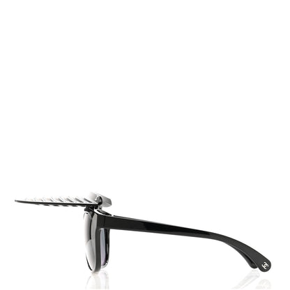 Chanel Shield Square Crystal Embellished Coco Beach Sunglasses Black Gray 3 of 9