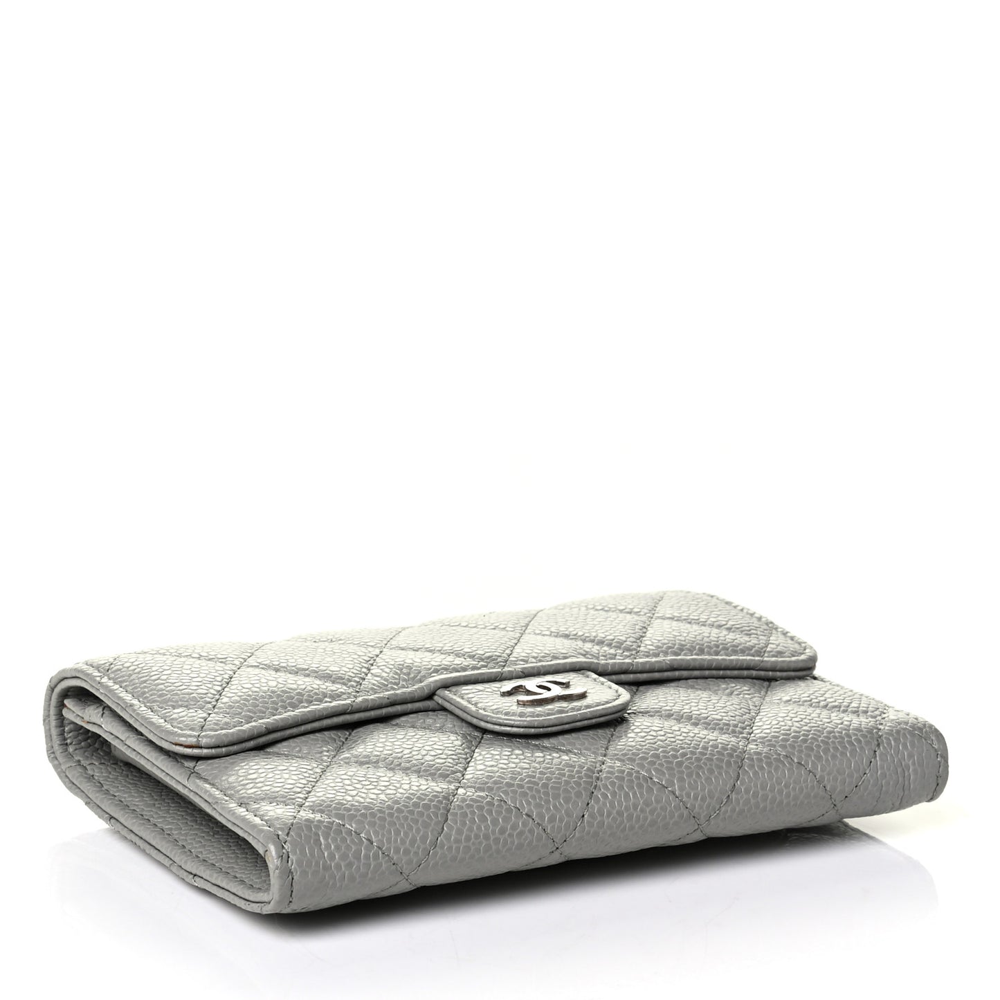 Caviar Quilted Small Flap Wallet Grey