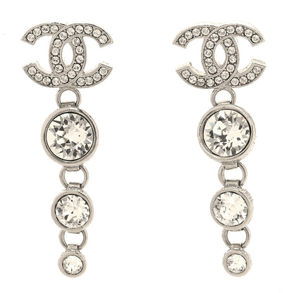 Chanel Metal Crystal CC Drop Earrings Silver 1 of 5