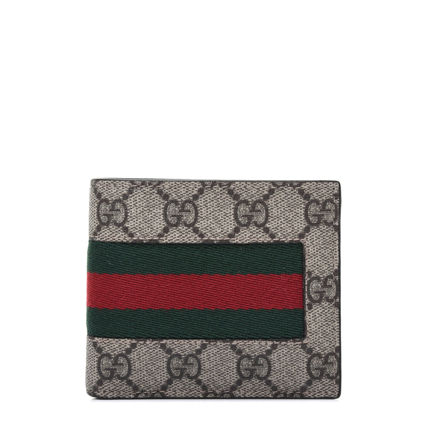 GG Supreme Monogram Selleria Calfskin Web New Web Bi-Fold Wallet Beige Ebony Cocoa