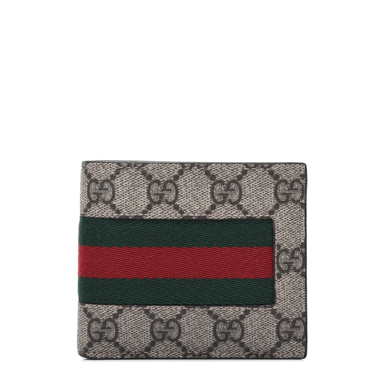 Gucci GG Supreme Monogram Selleria Calfskin Web New Web Bi-Fold Wallet Beige Ebony Cocoa 1 of 12