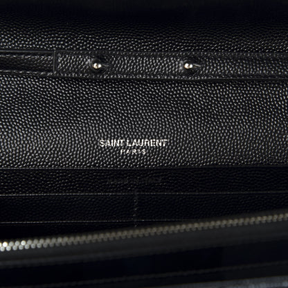 Saint Laurent Grain De Poudre Matelasse Chevron Monogram Chain Wallet Black 7 of 10