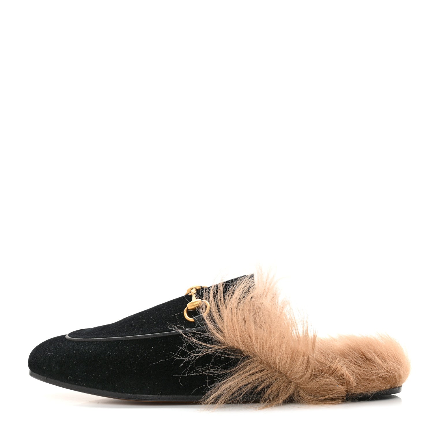 Gucci Velvet Fur Womens Princetown Slippers 38.5 Black 1 of 13