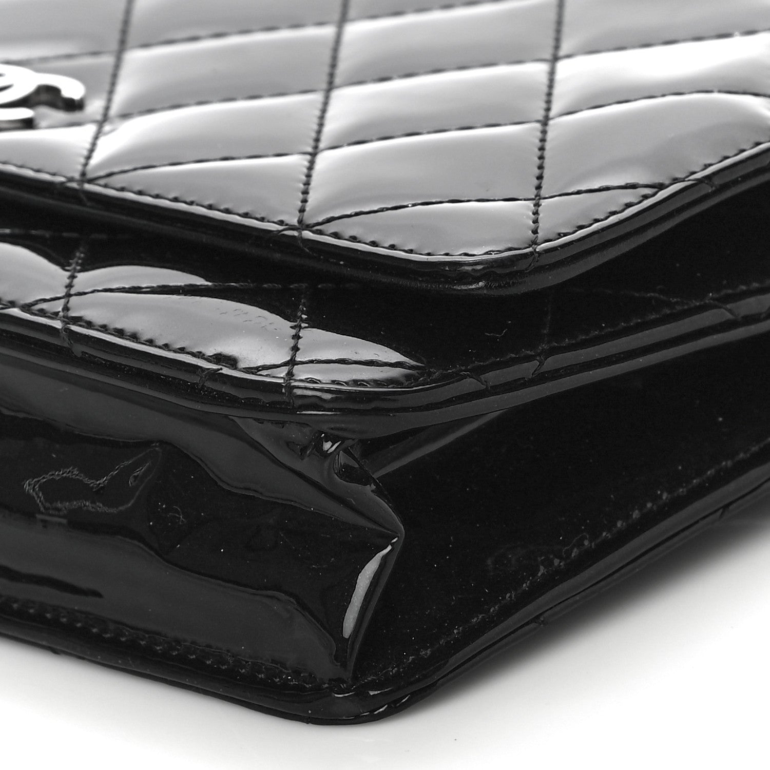 Chanel Patent Quilted Wallet On Chain WOC Black 10 of 11