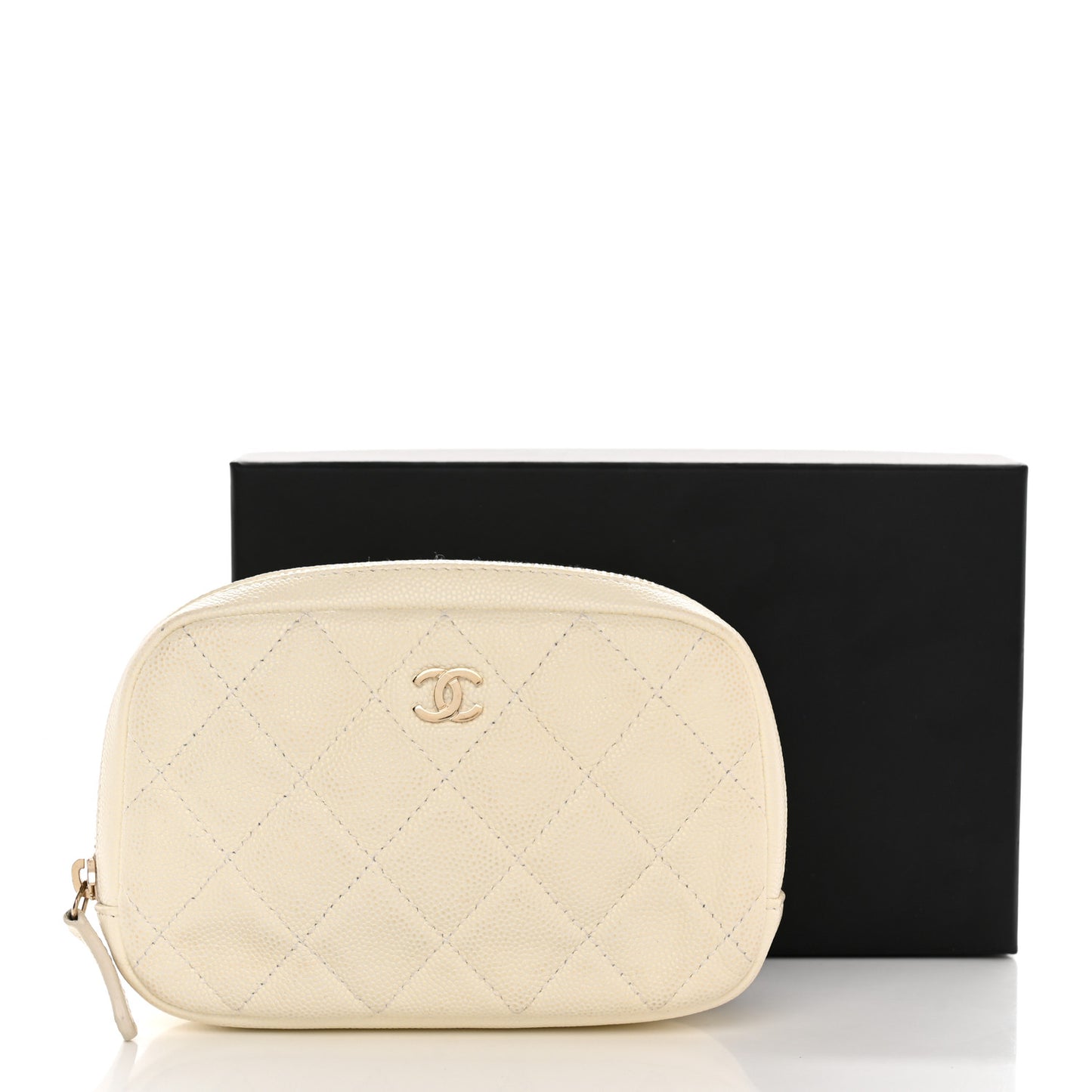Caviar Quilted Small Curvy Pouch Cosmetic Case White