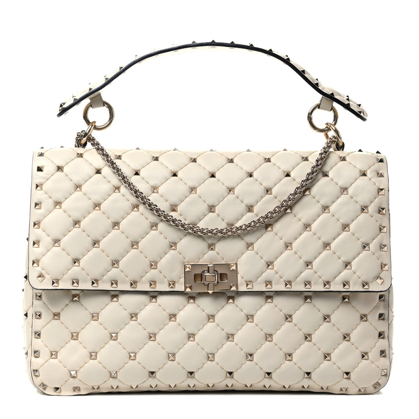 Nappa Large Rockstud Spike Shoulder Bag Light Ivory