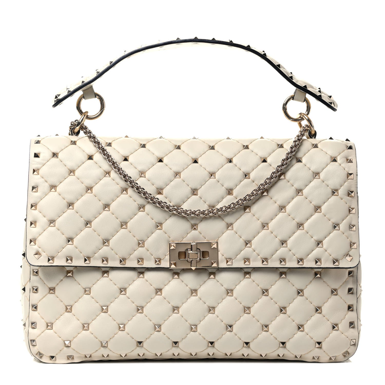 Valentino Garavani Nappa Large Rockstud Spike Shoulder Bag Light Ivory 2 of 8