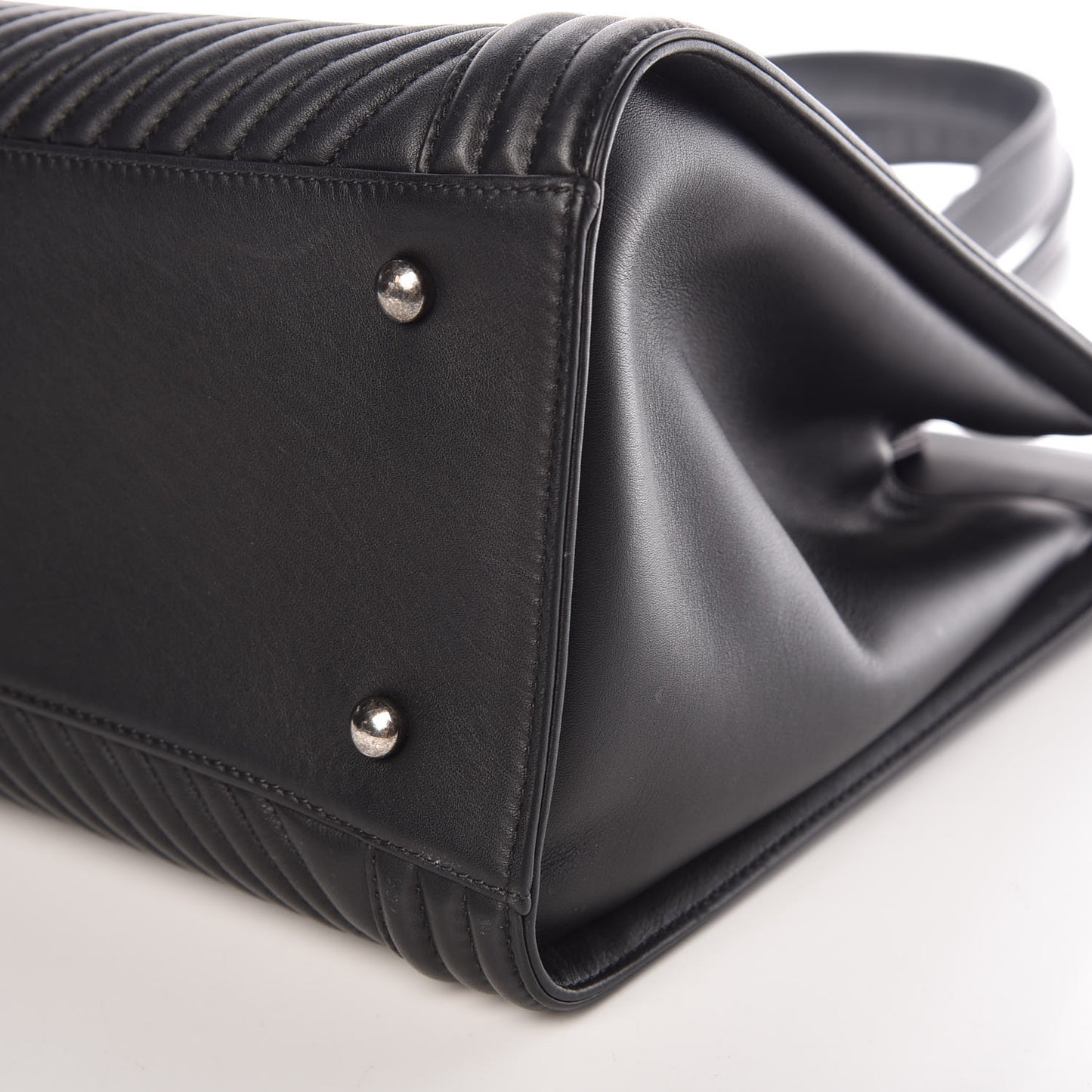Calfskin Chevron Quilted Boy Shopping Tote Black
