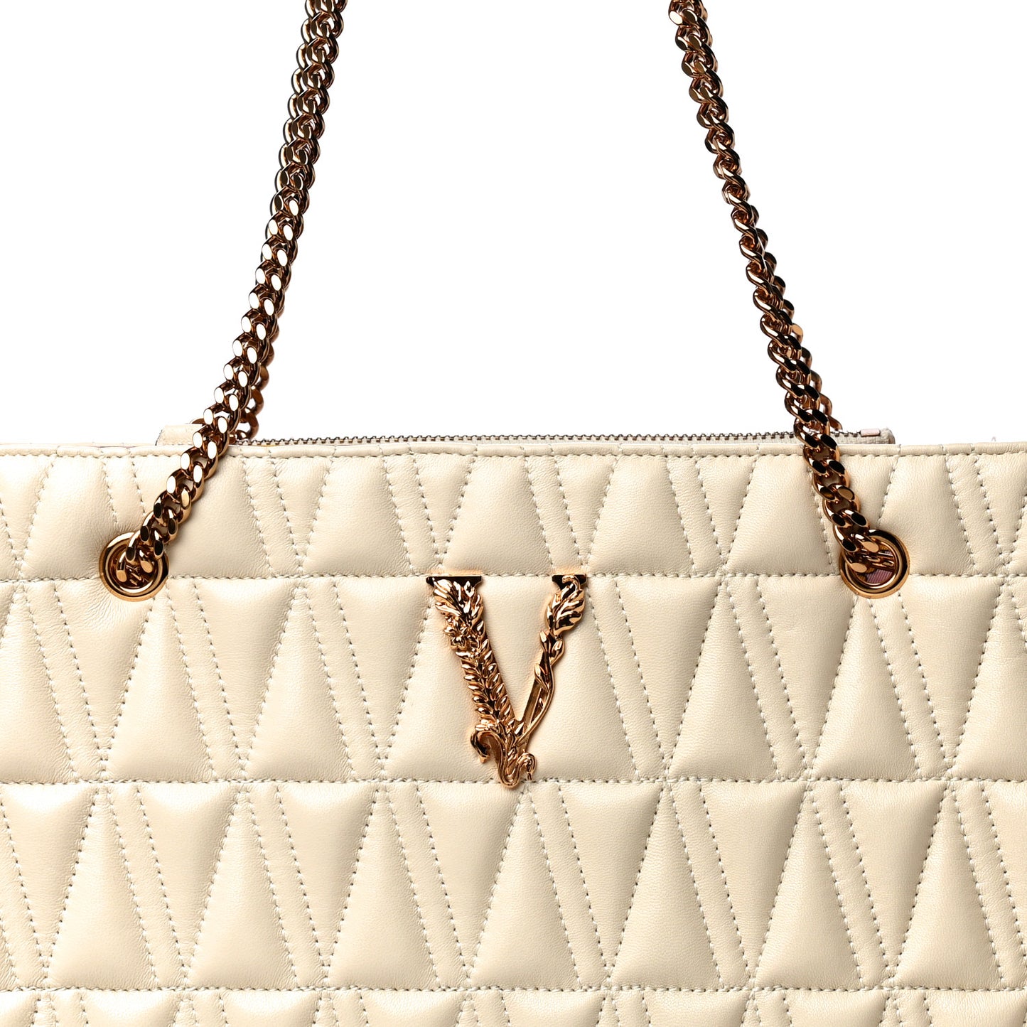 Nappa Barocco Quilted Virtus Chain Shoulder Bag Ecru