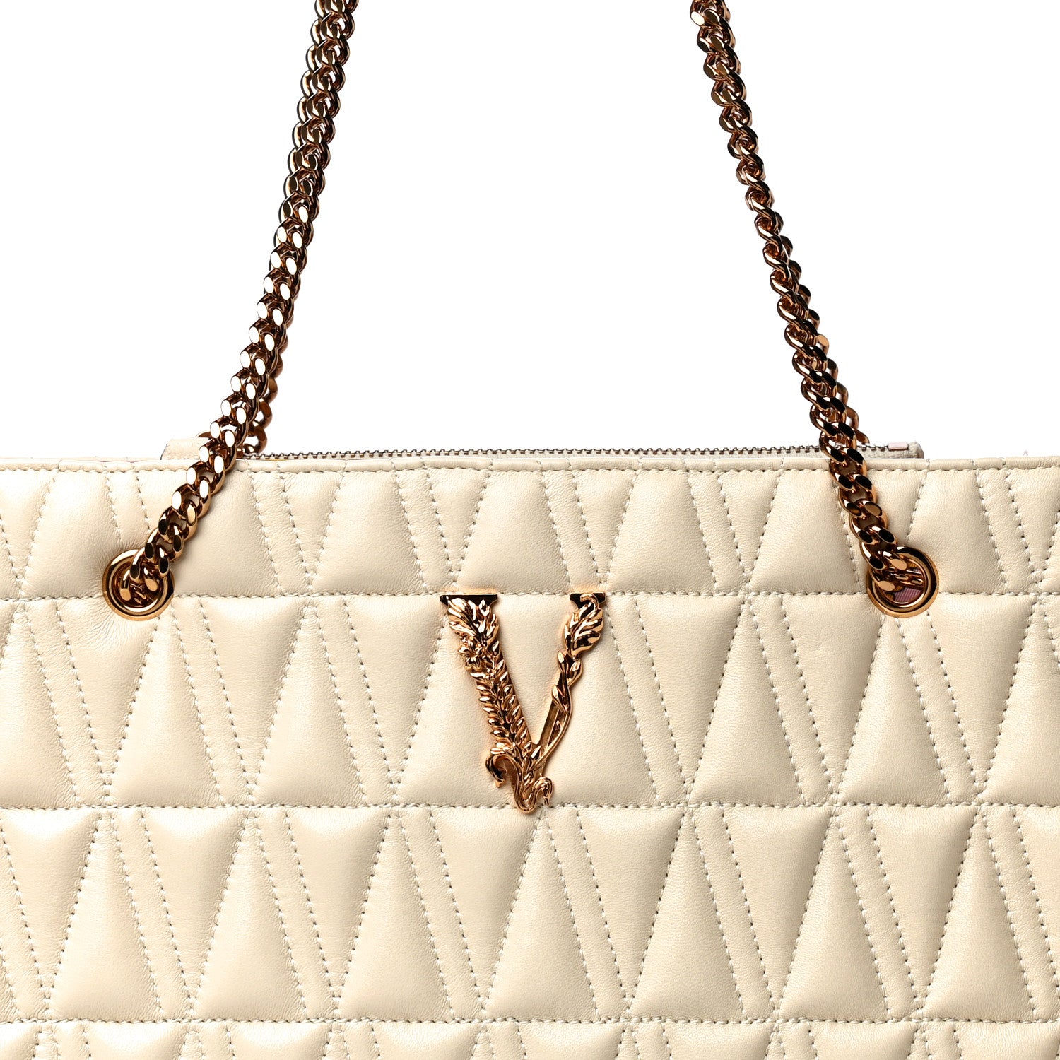 Versace Nappa Barocco Quilted Virtus Chain Shoulder Bag Ecru 8 of 10