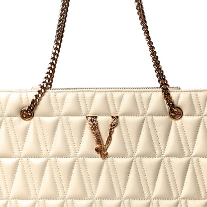 Versace Nappa Barocco Quilted Virtus Chain Shoulder Bag Ecru 8 of 10
