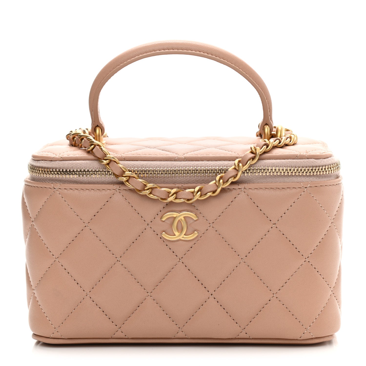 Chanel Lambskin Quilted Small Top Handle Vanity Case With Chain Beige 1 of 11