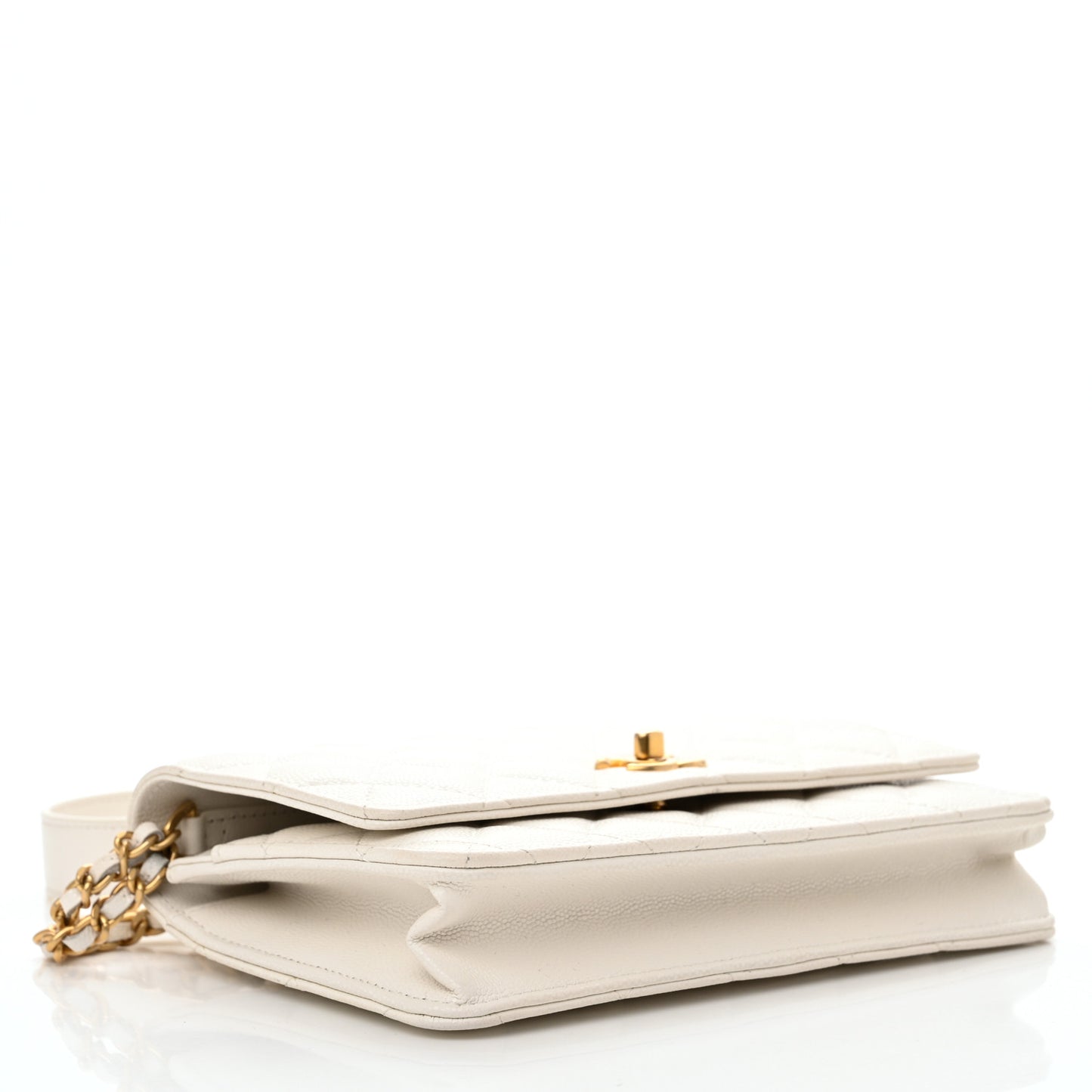 Caviar Quilted Twist Your Buttons Wallet On Chain WOC White
