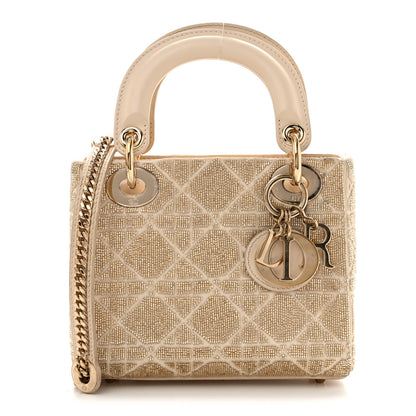 Christian Dior Lambskin Cannage Beaded Embroidered Mini Lady Dior Caramel Beige 1 of 14