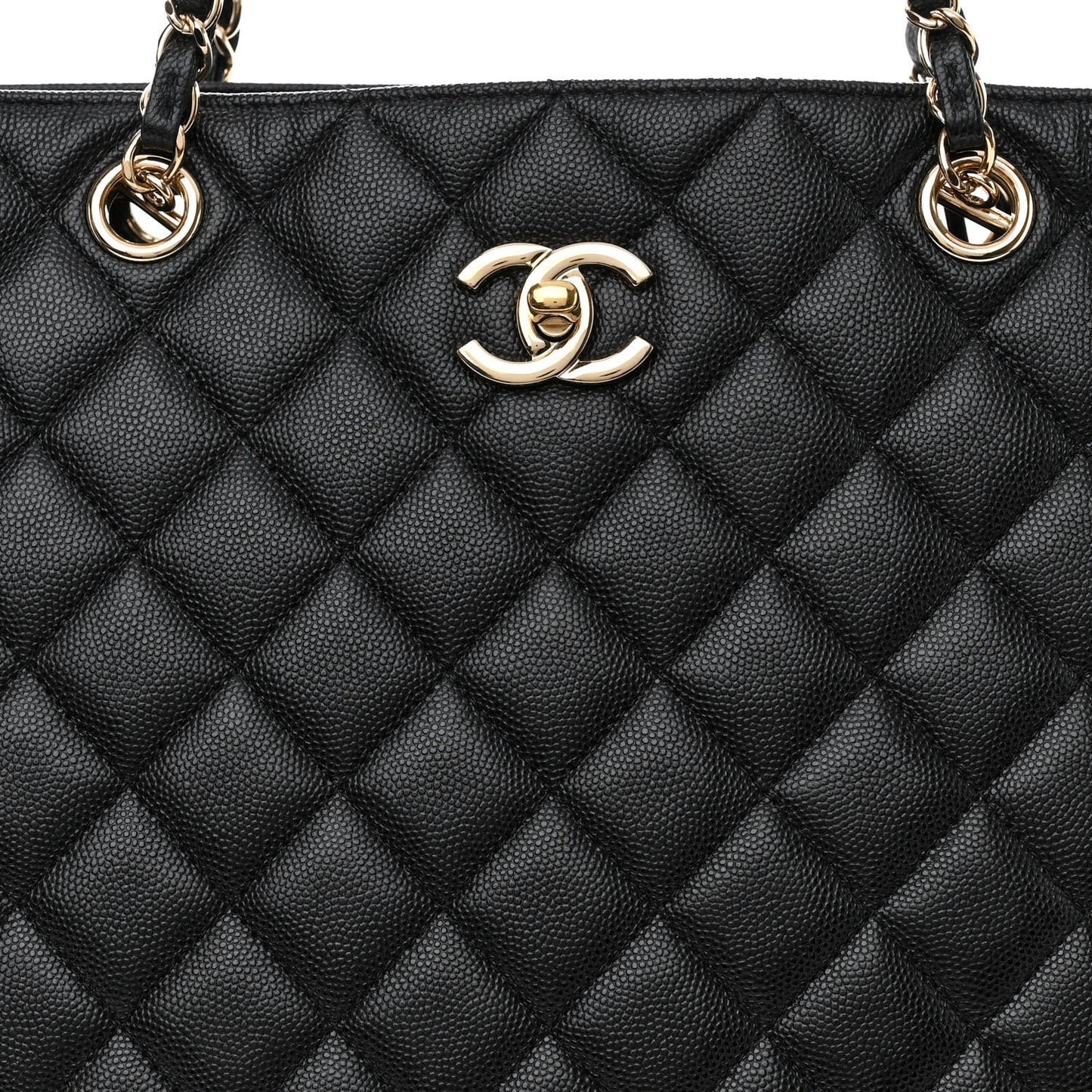 Caviar Quilted Large Shopping Tote Black