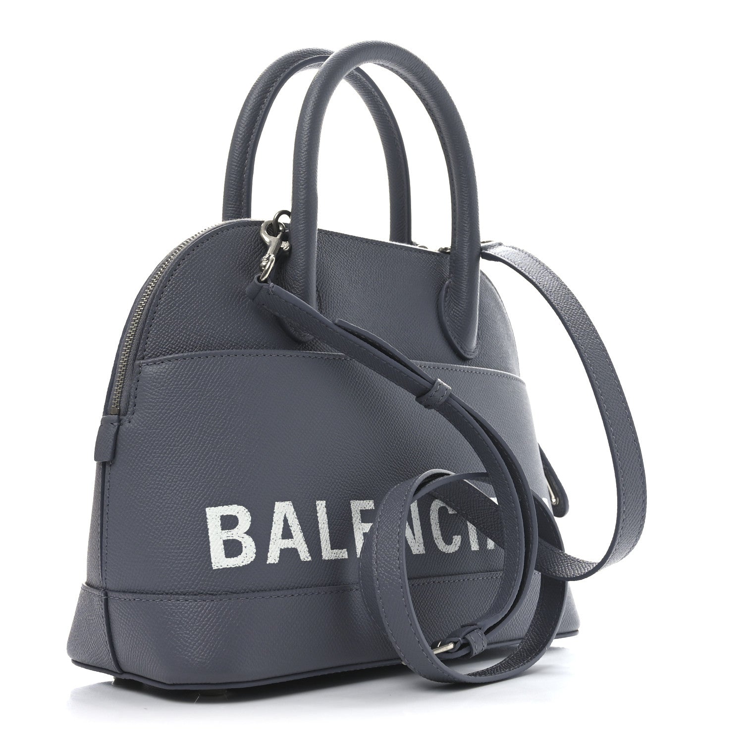 Balenciaga Signature Grained Calfskin Logo S Ville Top Handle Bag Gris Perle Fonce White 3 of 9