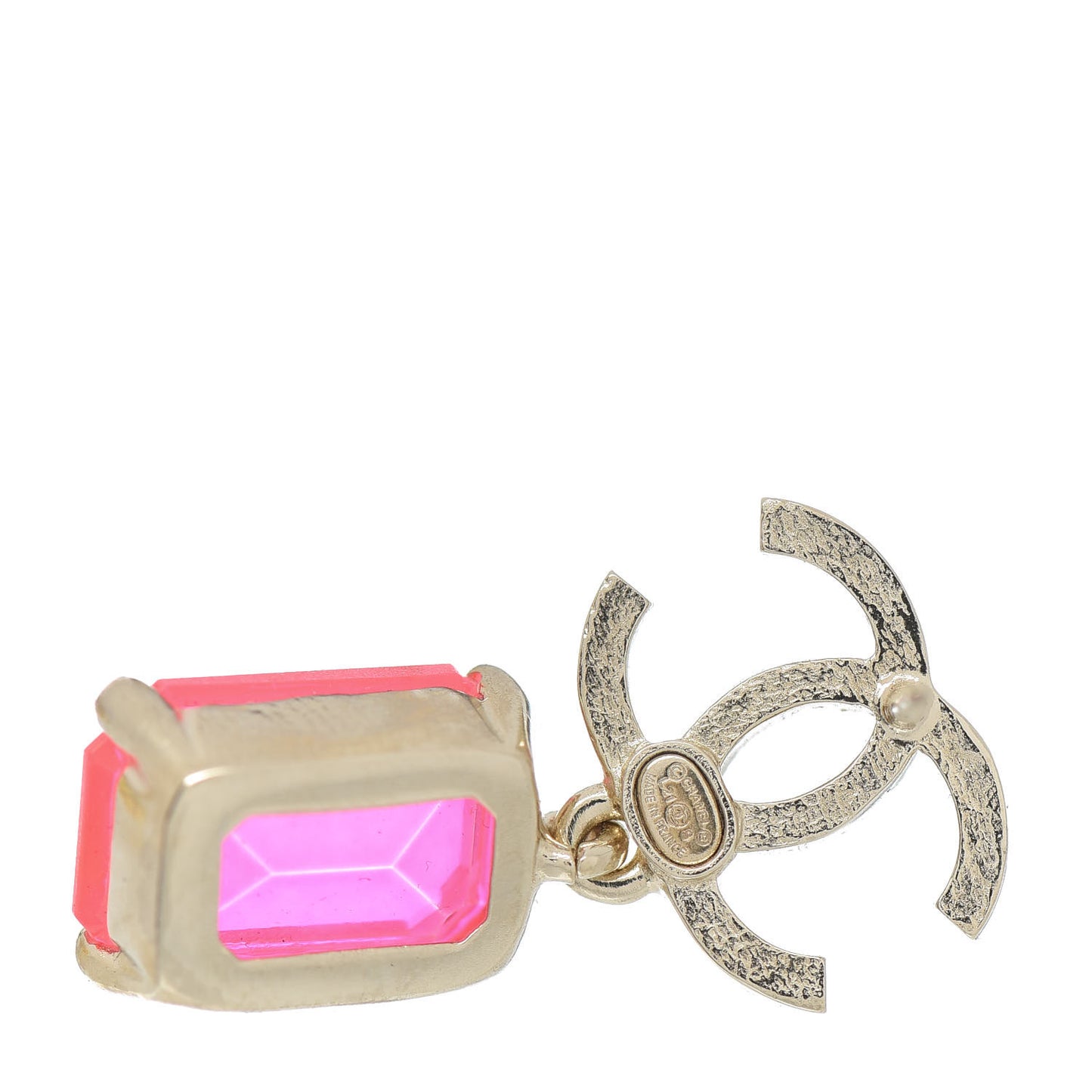 Metal Crystal CC Earrings Gold Pink