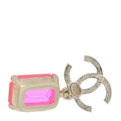 Chanel Metal Crystal CC Earrings Gold Pink 4 of 4