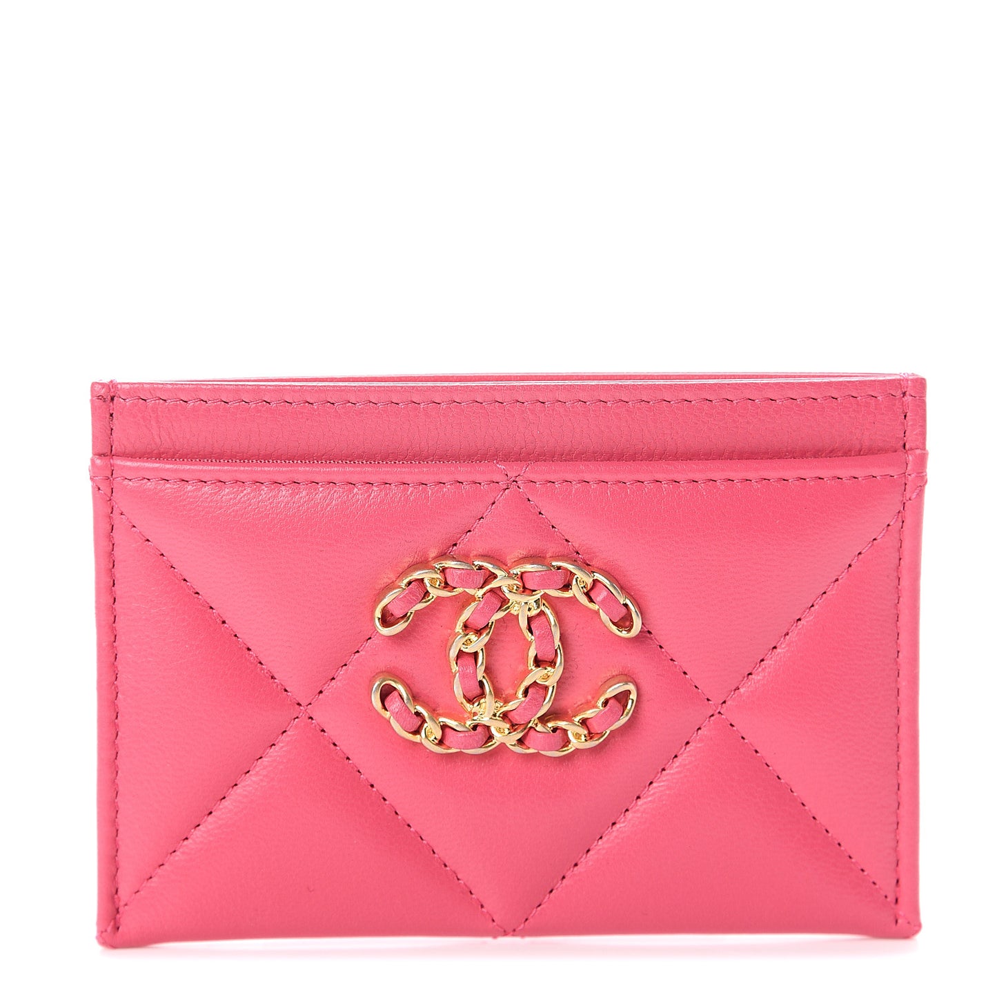 Shiny Goatskin Quilted 19 Card Holder Dark Pink