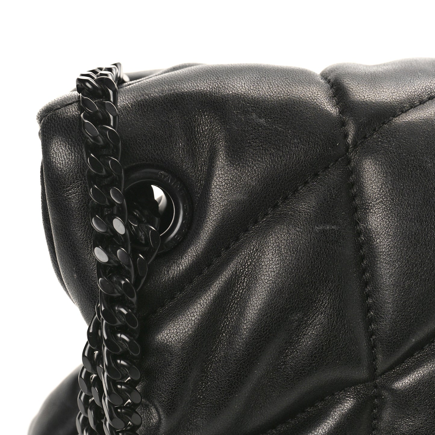 Lambskin Quilted Monogram Monochrome Small Loulou Puffer Chain Satchel Black
