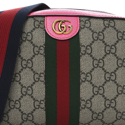 Gucci GG Supreme Monogram Textured Dollar Calfskin Web Ophidia Small Crossbody Bag Beige Ebony Fuchsia 7 of 11
