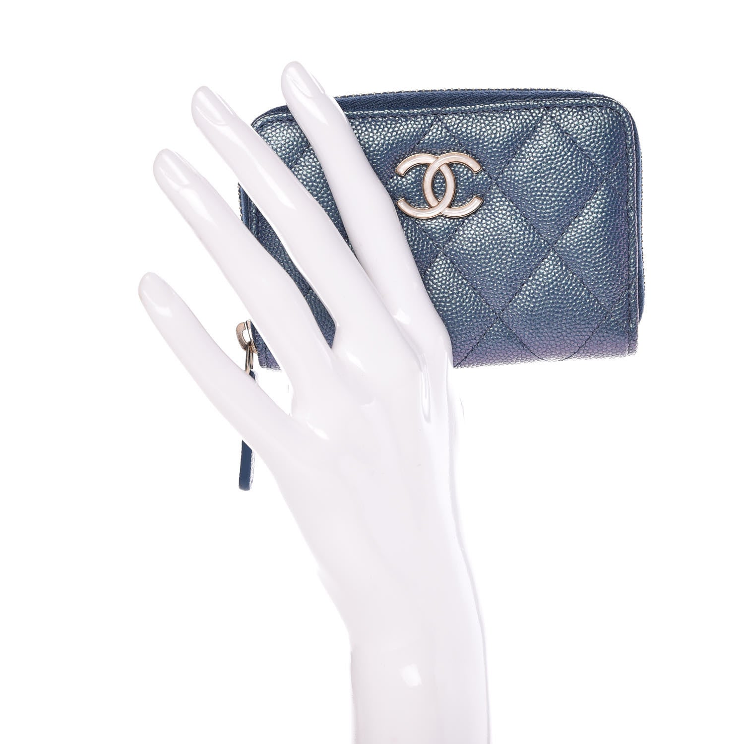 Chanel Iridescent Caviar Quilted Zip Coin Purse Blue 2 of 8