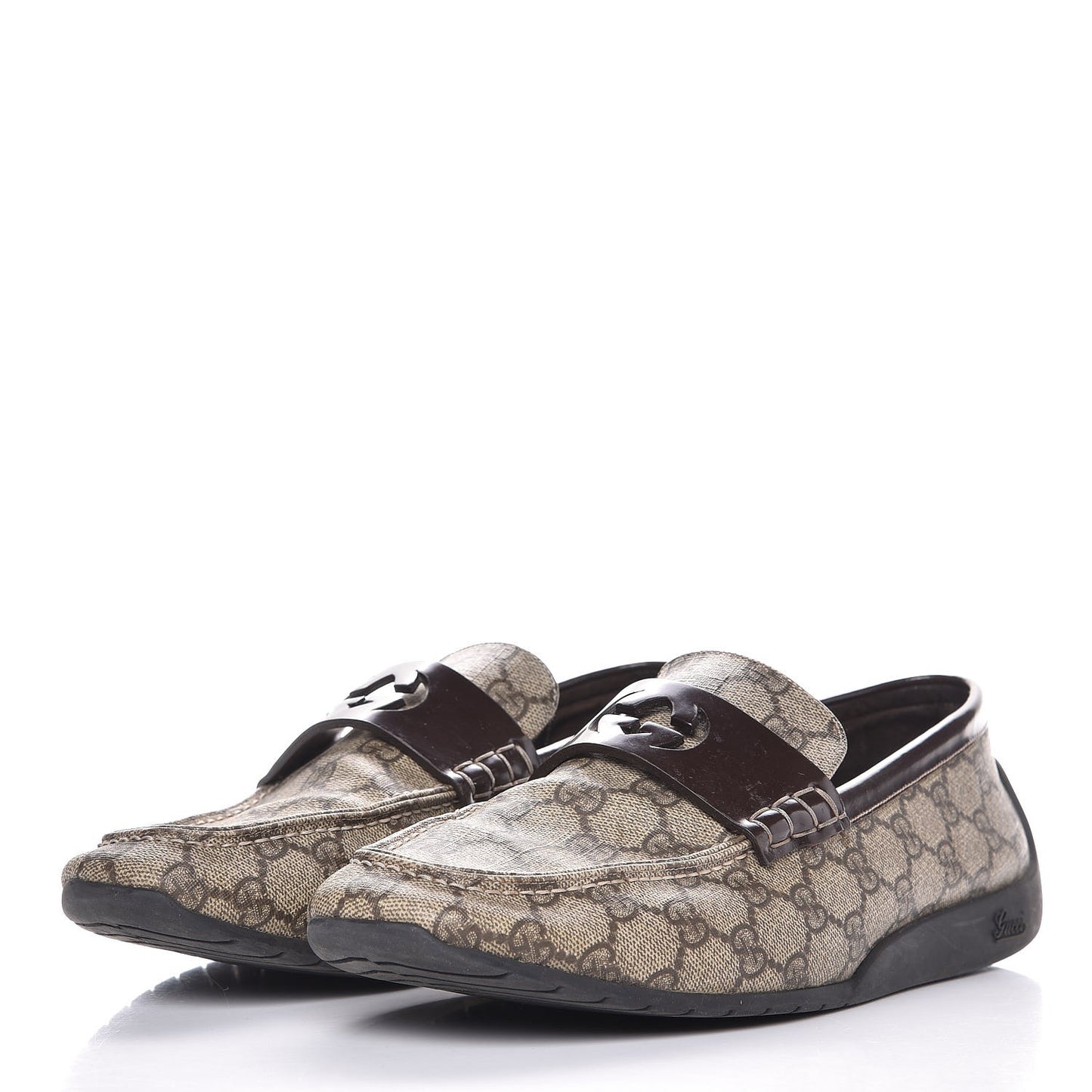 GG Plus Monogram Calfskin Mens Loafers 9.5 Beige Ebony Brown