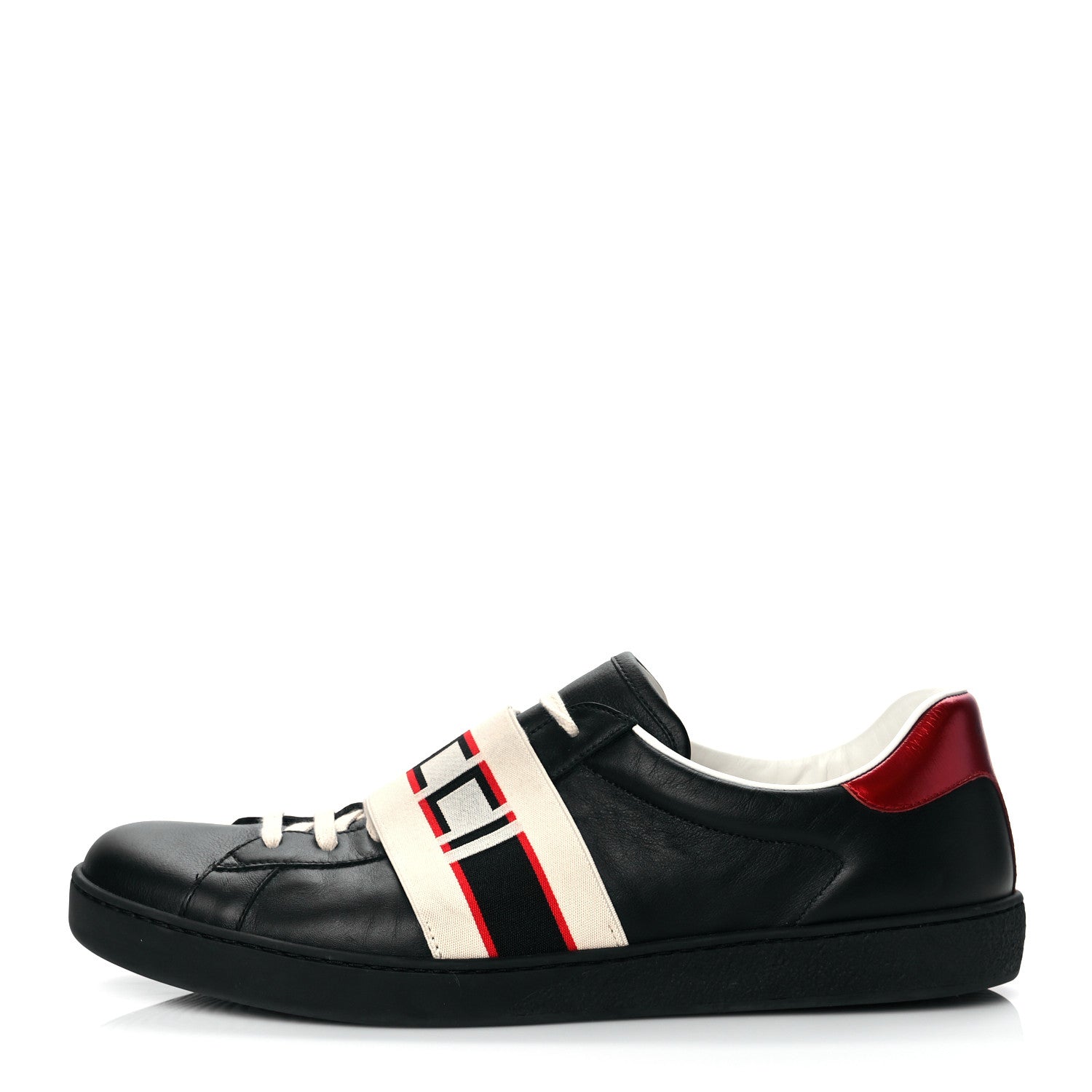 Gucci Calfskin Stripe Mens New Ace Sneakers 12 Black Ecru Red Flame 1 of 7