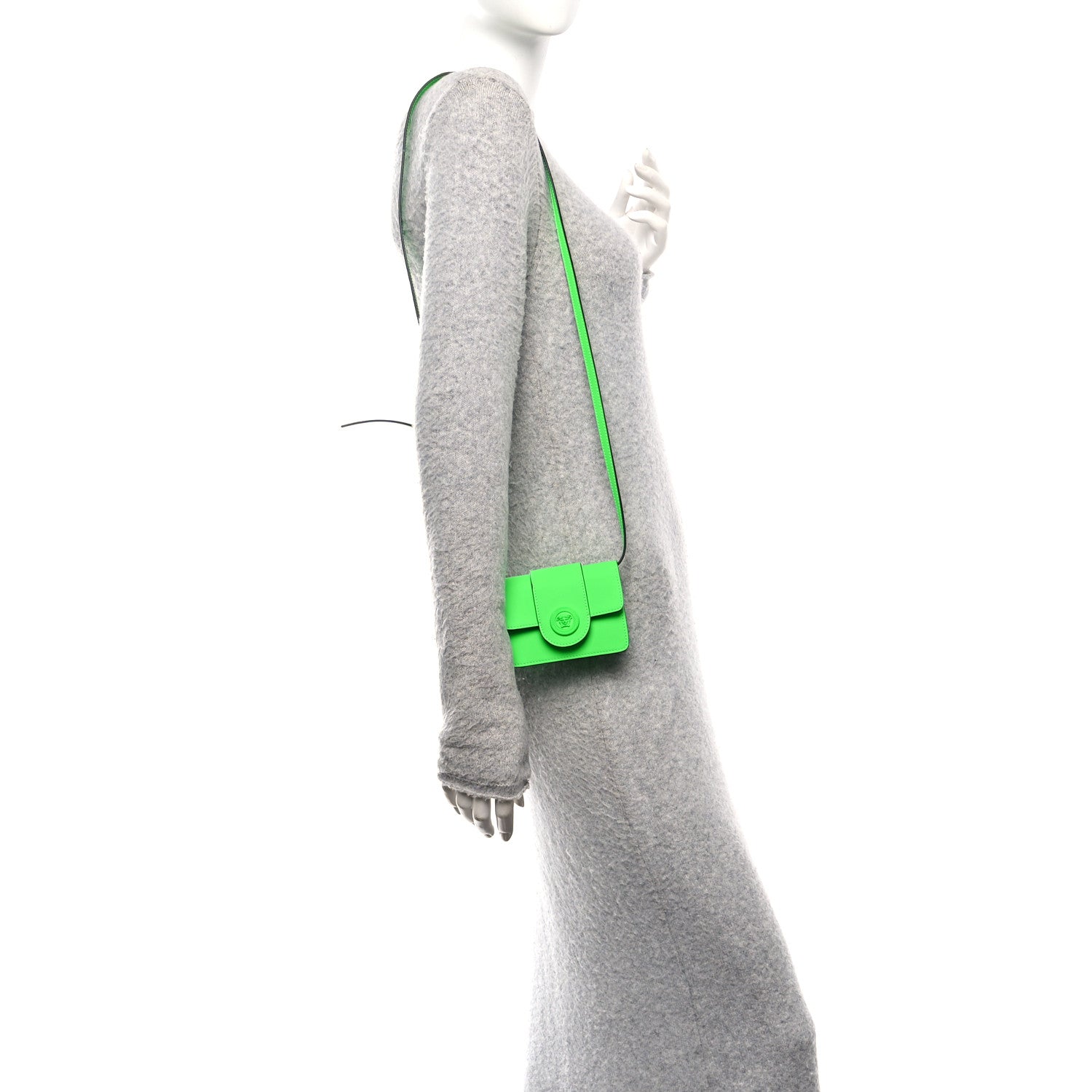 Versace Calfskin Rubber Medusa Shoulder Bag Lime 2 of 11