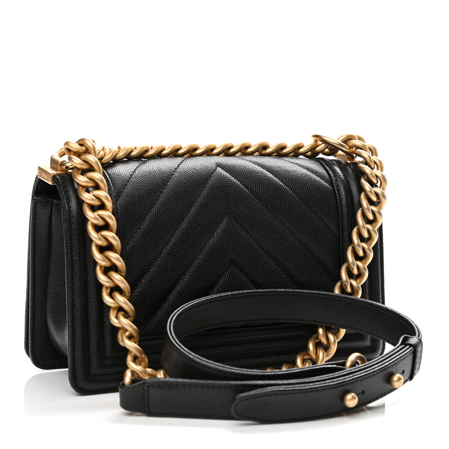 Chanel Caviar Chevron Quilted Small Boy Flap Black 4 of 21