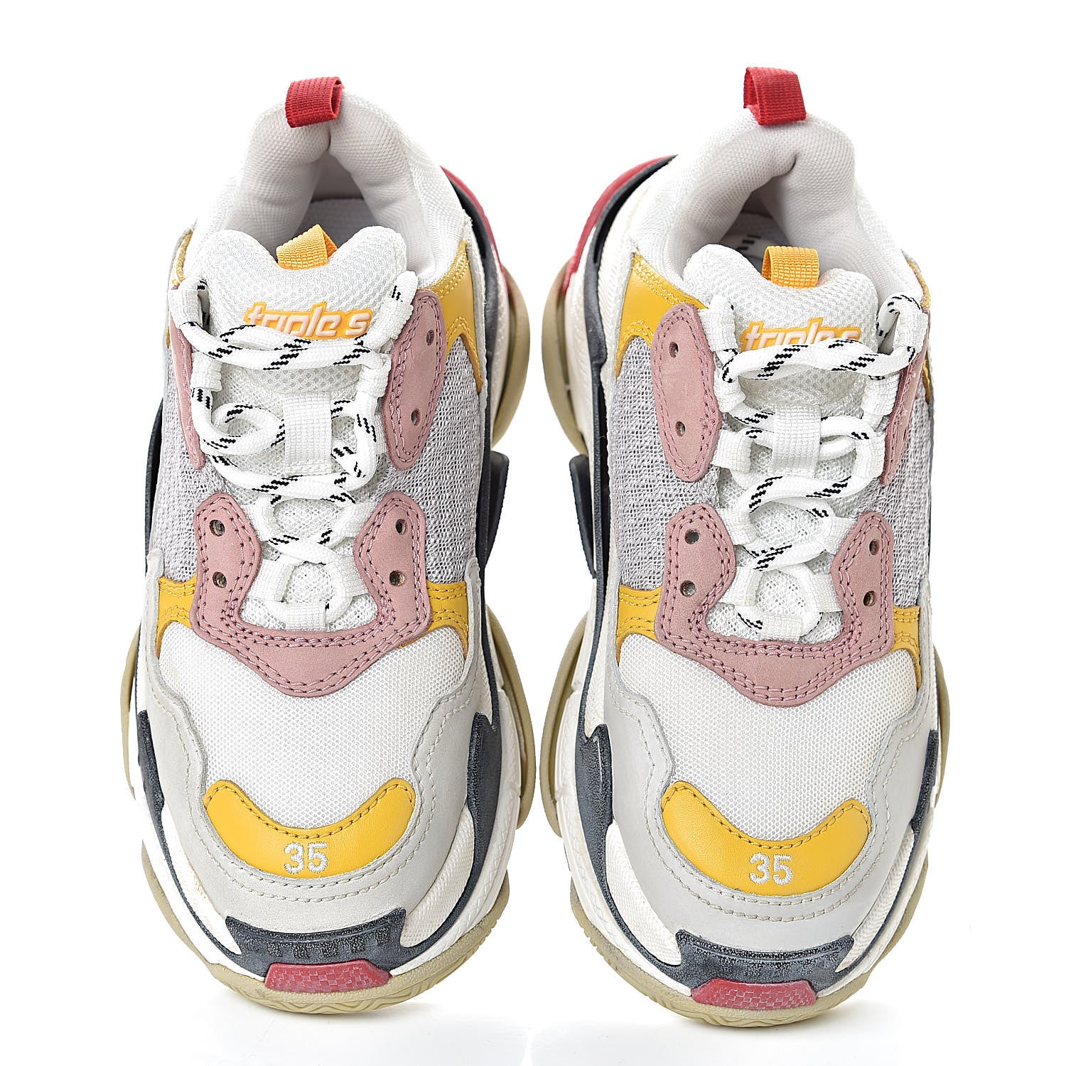 Balenciaga Mesh Nubuck Womens Triple S Sneakers 35 White Gris Jaune Rose 12 of 13