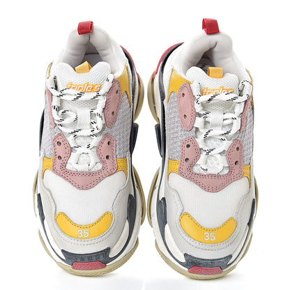 Balenciaga Mesh Nubuck Womens Triple S Sneakers 35 White Gris Jaune Rose 12 of 13