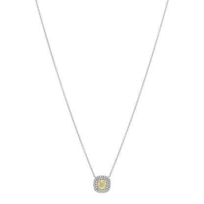 Tiffany Platinum 18K Yellow Gold Diamond Yellow Diamond .66ct Soleste Cushion Cut Halo Pendant Necklace 1 of 4