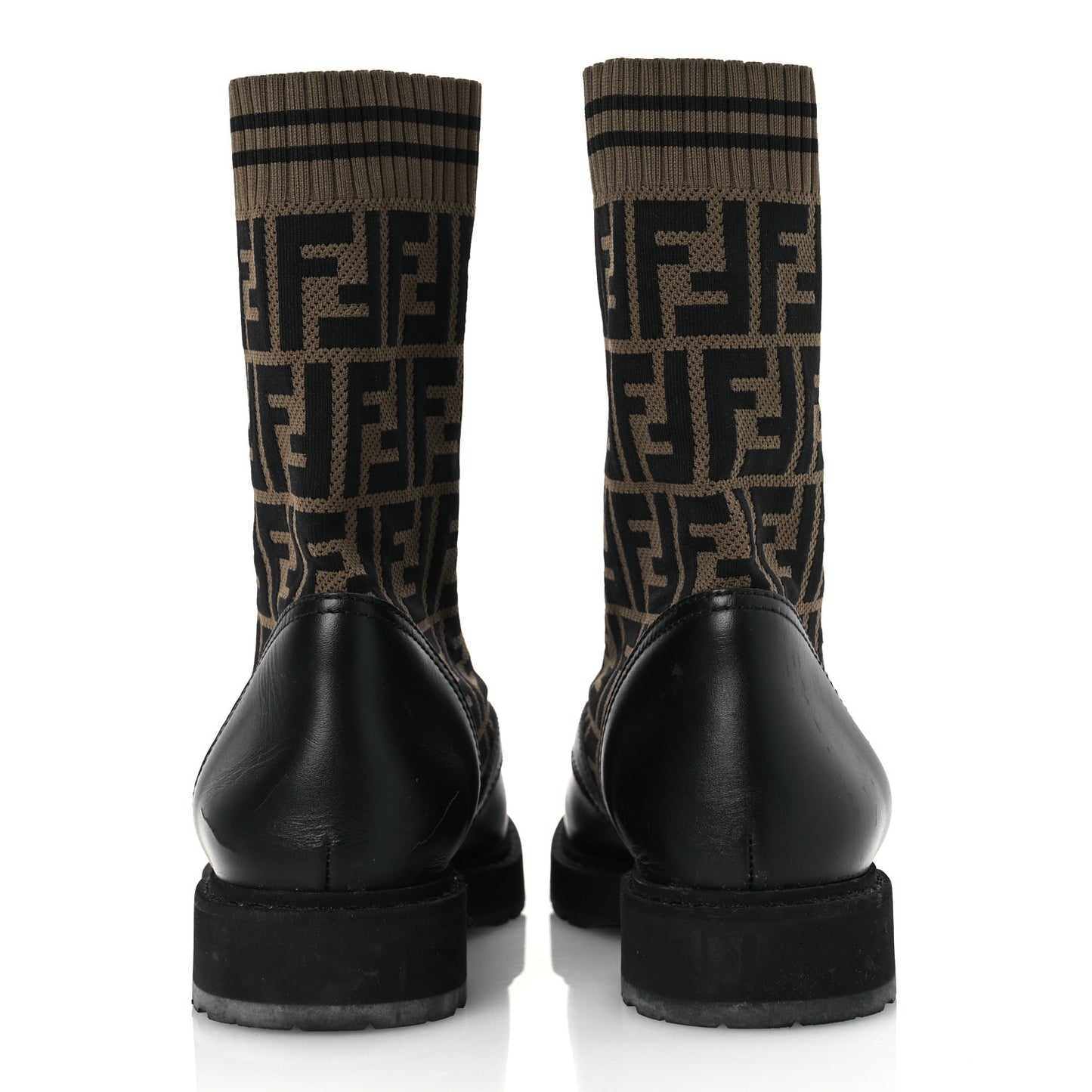 Calfskin Stretch Fabric FF Rockoko Biker Boots 40 Black Tobacco