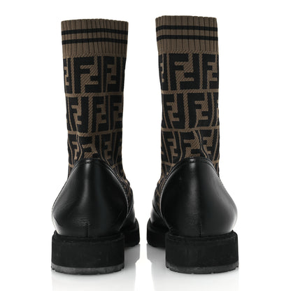 Fendi Calfskin Stretch Fabric FF Rockoko Biker Boots 40 Black Tobacco 6 of 14
