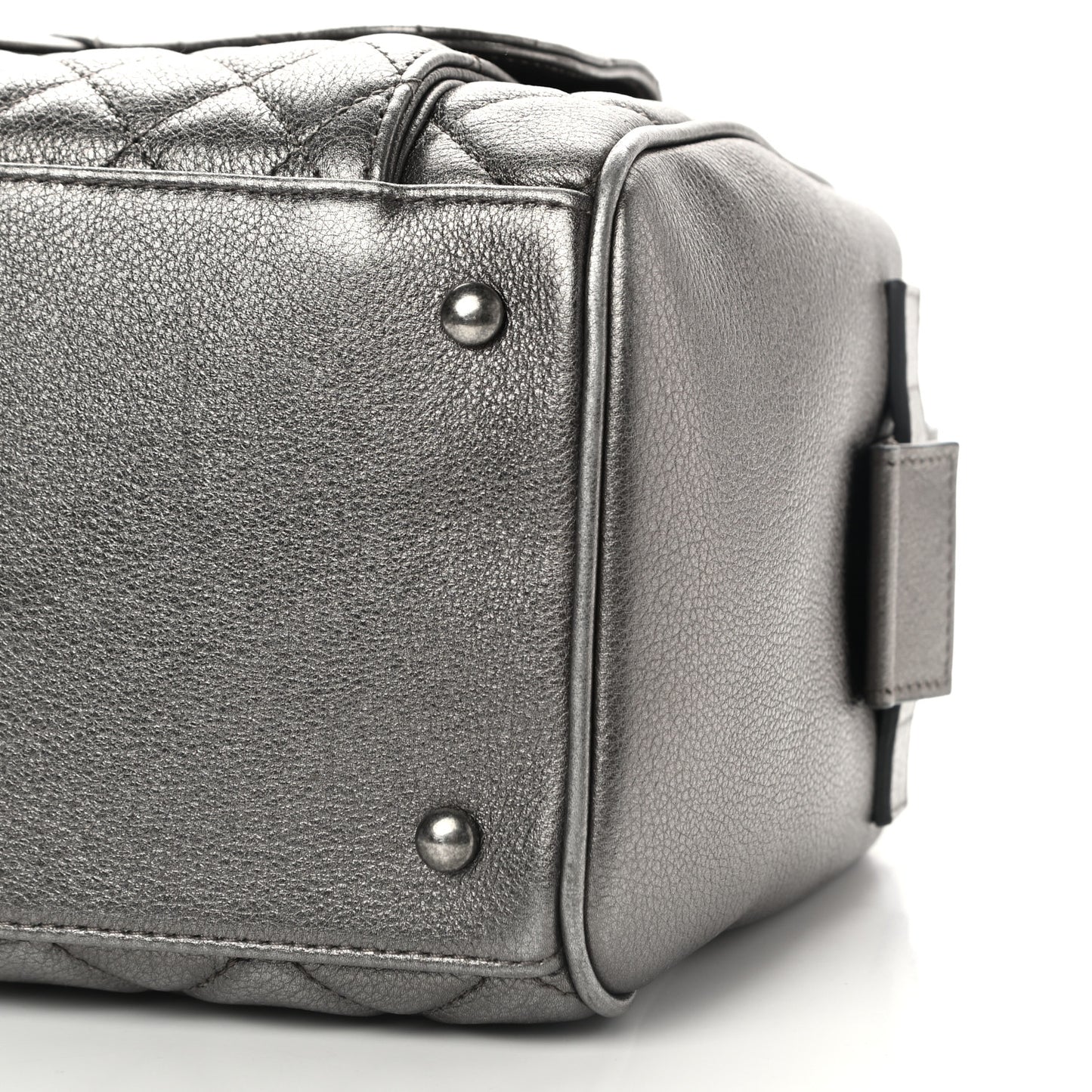 Metallic Grained Calfskin Quilted Large Casual Pocket Bowling Bag Silver