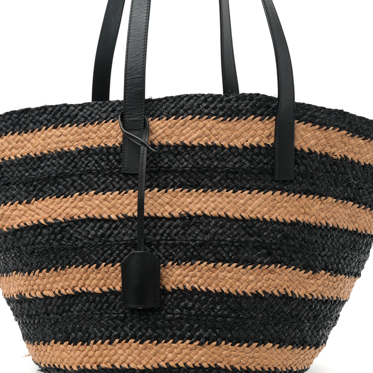 Saint Laurent Striped Raffia Calfskin Medium Panier Tote Naturel Black 7 of 10