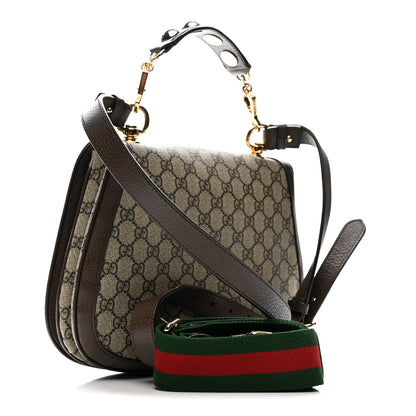Gucci GG Supreme Monogram Textured Dollar Calfskin Web Medium Blondie Top Handle Shoulder Flap Bag Beige Ebony New Acero 3 of 14